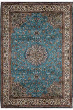 Turquoise Chakra Kashan Silk Rug