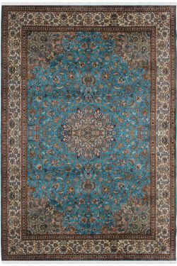 Turquoise Chakra Kashan Silk Rug