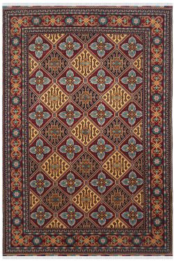 Geometrical Mustard Blue Field Wool Rug