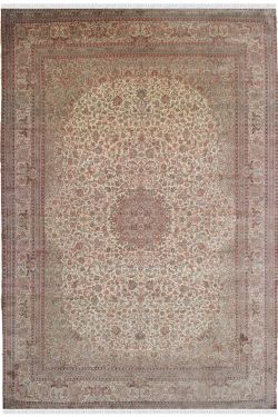 Oval Cream Kashmir Pure Silk rug