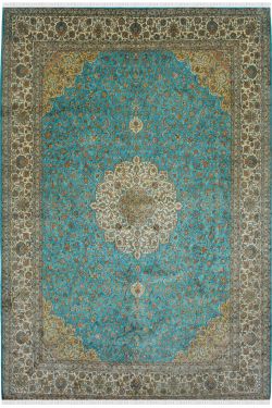 Firozi Kashan Medallion Silk Carpet