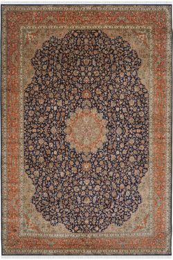 Blue Medallion Large Kashmir silk rug