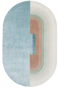 Sky Blue Handknotted Oval Striped Rug