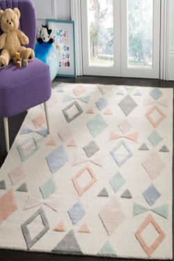 Multicoloured Shapes Handknotted Kids Rug