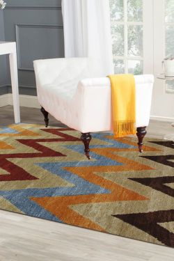 Colored Zig-Zag Handknotted Carpet