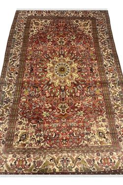 Cream Medallion Kashan Kashmir Handmade Wool Rug