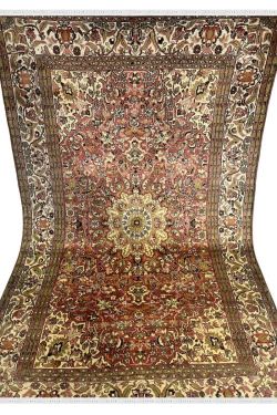 Cream Medallion Kashan Kashmir Handmade Wool Rug