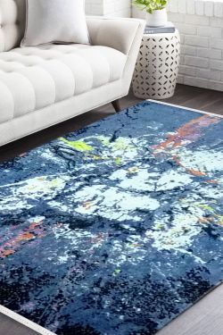 Blue Spray Paint Handmade Wool Area Rug