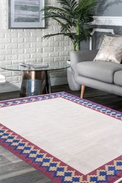 Dual Diamond Border Flat-Woven Dhurrie