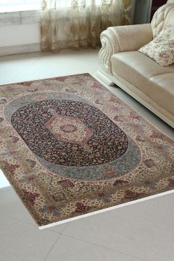 Oval Tabriz Kashmir Pure Silk Handknotted Carpet