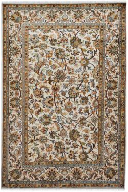 Ivory Isfahan Kashan Silk on Cotton Rug