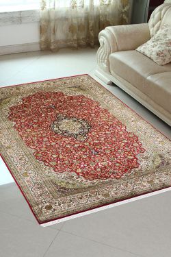 Red Phool Kashan Tradition Silk Carpet