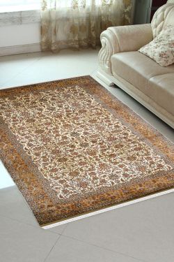 Gold Kashan Border Pure Silk Area Rug