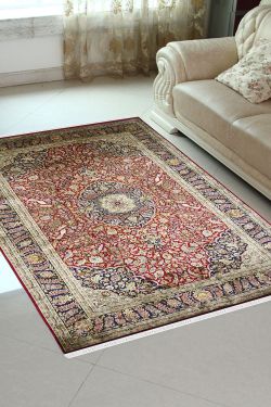 Veer Red Medallion Traditional Silk Area Rug