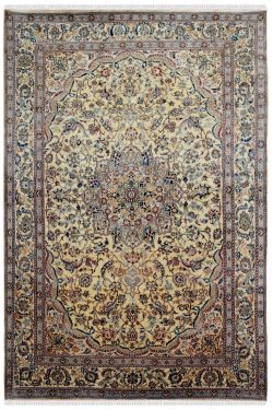 Ivory Oval Medallion Pure Persian Wool Rug