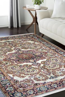 Ivory Sapera Kashan Silk on Cotton Area Rug