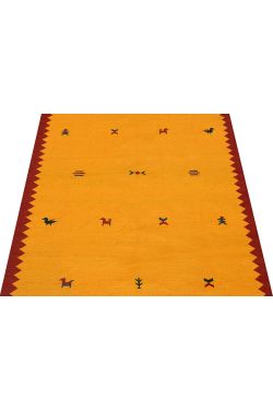 Yellow Motif Wool Area Dhurrie
