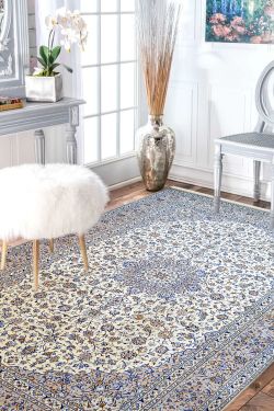 Traditional Ivory Oval Wool Carpet 
