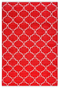 Red Zanjir Flat Woven Cotton Panja Dhurrie