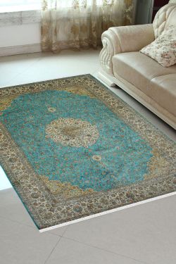 Firozi Kashan Medallion Silk Carpet