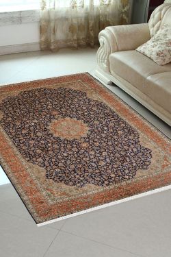 Blue Medallion Large Kashmir silk rug