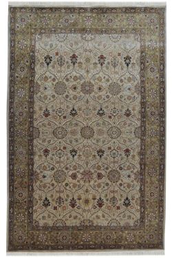 Cream Floral Motif Wool Handknotted Rug