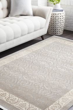 Embossed Grey Handknotted Wool Rug