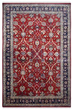 Floral Curve Handknotted Red Wool Carpet