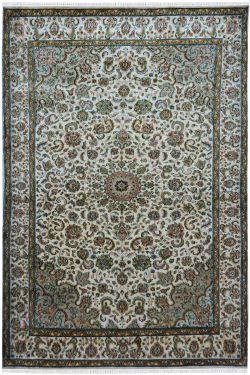 Ivory Chandelier Handknotted Silk on Cotton Carpet