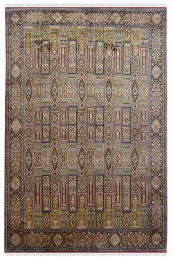 All Over Rouge Fleur Hamadan Handmade Silk Rug