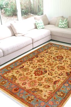 Floral Turquoise Woolen Area Carpet