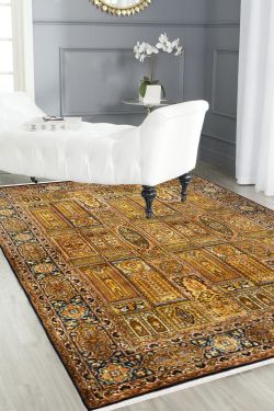 Gold Qum Column Silk Carpet