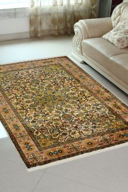 Floral Medallion Small Kashmiri Silk Floor Rug