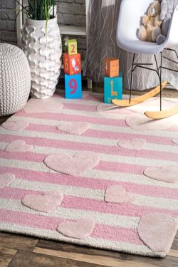 Hearts and Stripes Kids Handknotted Rug
