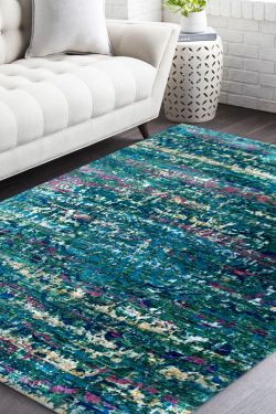 Deep Blue Sea Handmade Sari Silk Rug