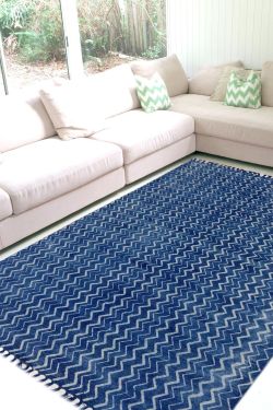 Indigo Splendor Cotton Block Printed Durry 