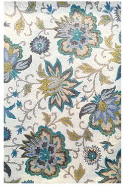 Turquoise Motifs Wool Handtufted Area Rug