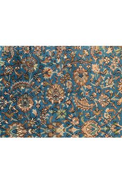 Blue Kashan Fine Pure Silk Rug