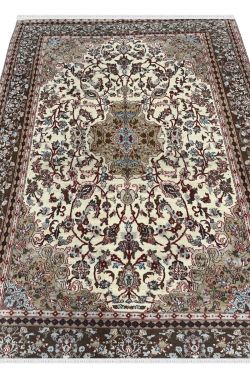 Ivory Olive Kashan Handknotted Wool Rug