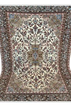 Ivory Olive Kashan Handknotted Wool Rug