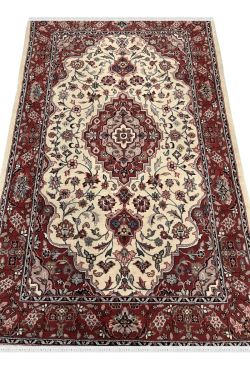 Kashan Maroon Medallion Handknotted Rug