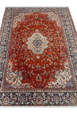 Kashan Rouge Center Piece Wool Handmade Carpet
