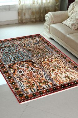 Small Size Hamadan Persian Design Kashmir Silk Area Rug