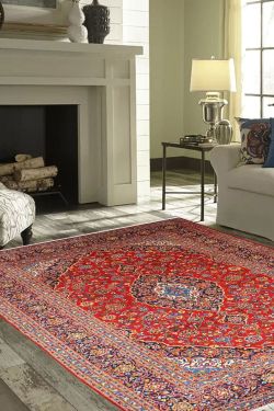 Kashan Persian Floral Motif Red Wool Handmade Area Rug