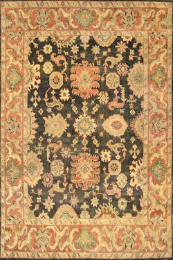 Brown Stone Flat Oushak Area Handmade Rug