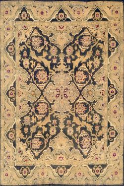 Medium Sized Brown Gold Handknotted Oushak Rug