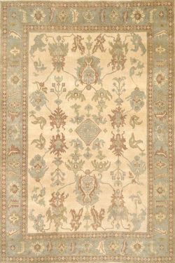 Ivory Oushak Handknotted Carpet