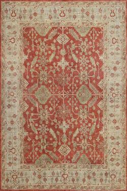Small Oushak Rouge Handknotted Carpet