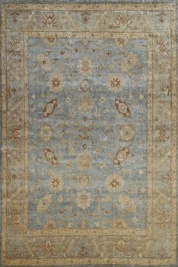 Sky Blue Oushak Hues Transitional Handmade Carpet
