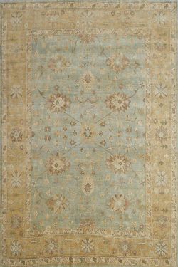 Pale Blue Floral Oushak Handmade Carpet